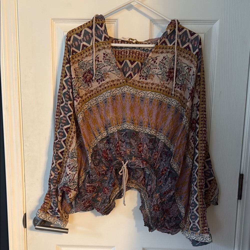 Free People boho blouse with hood